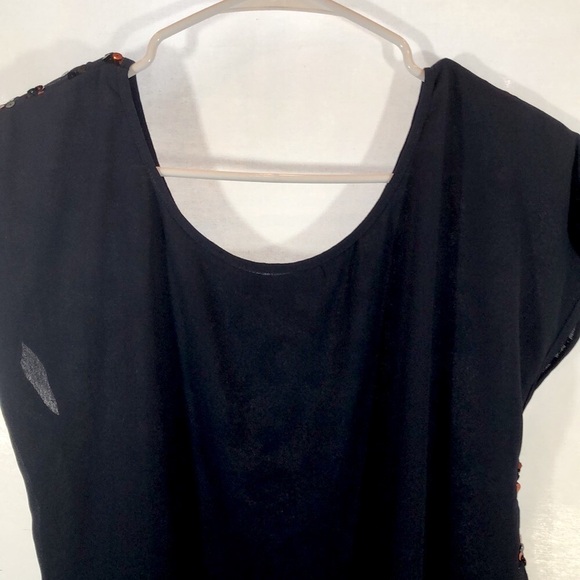 DOUBLE ZERO Sheer Black Sparkly Top Copper Sequins Cap Sleeve Women’s Small NWOT - Picture 6 of 10